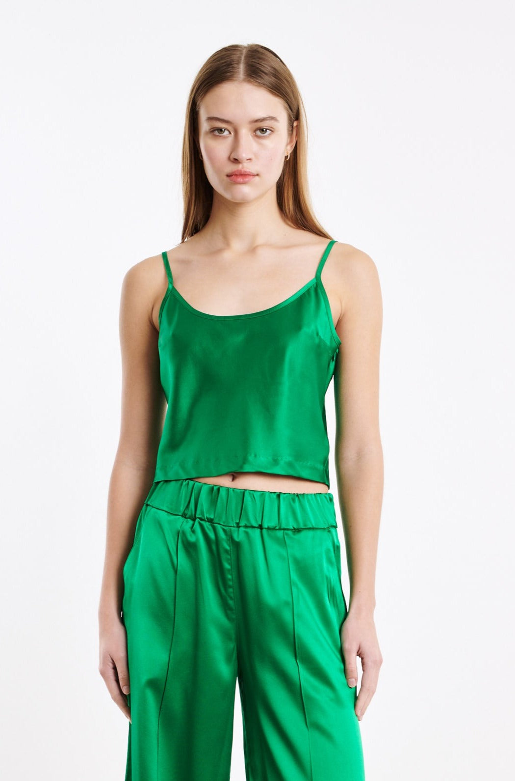 Green Silk Cropped Cami