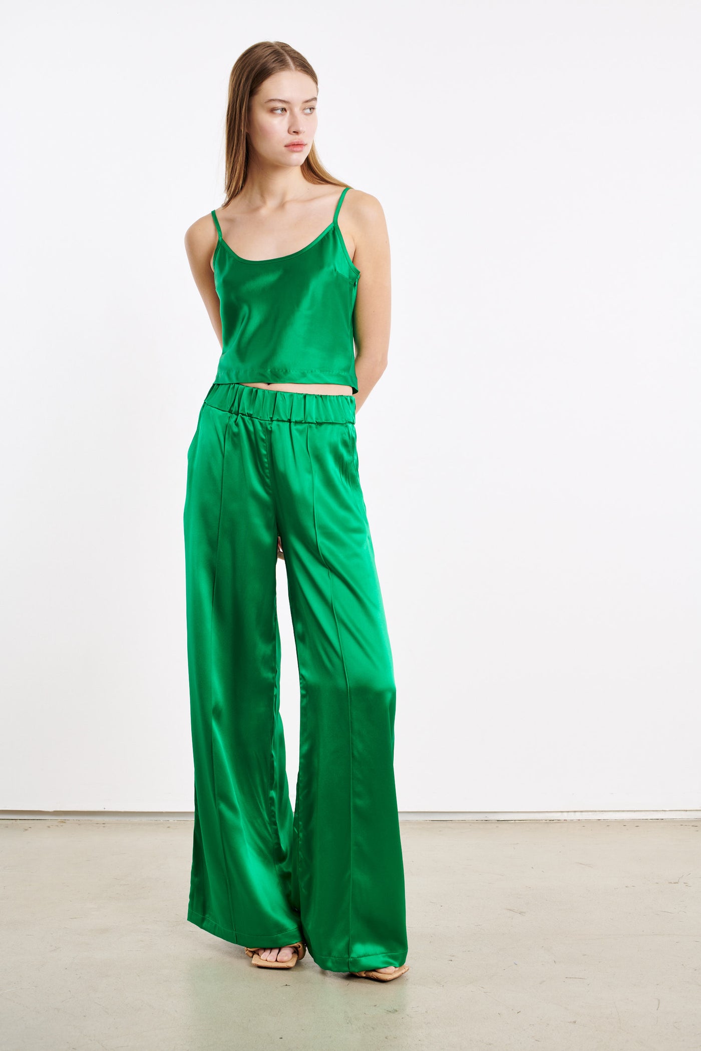 Green Silk Cropped Cami