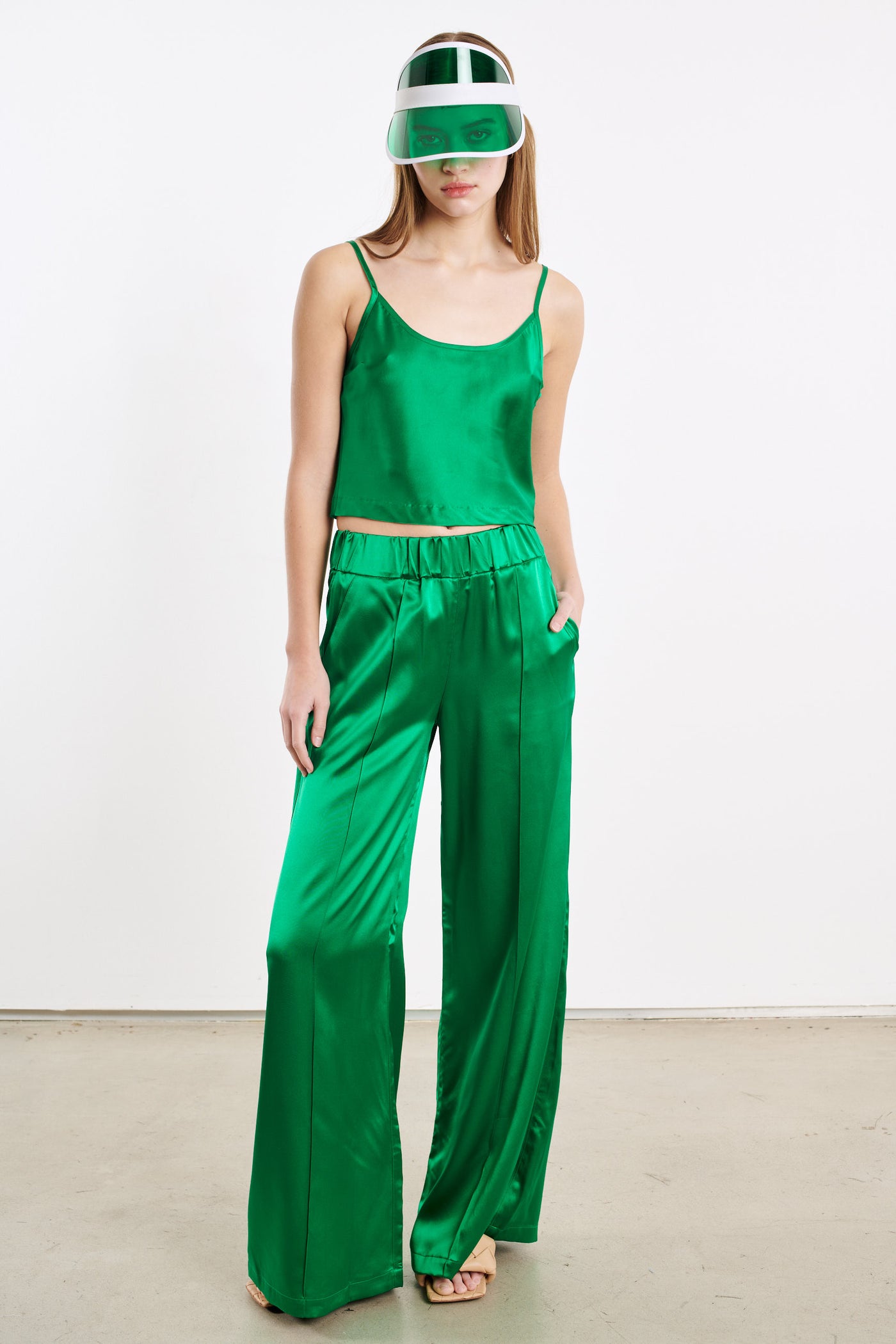 Green Silk Cropped Cami