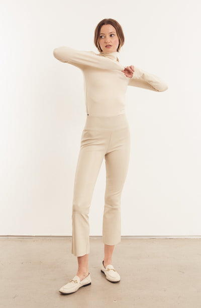 Off White Leather Crop Flare