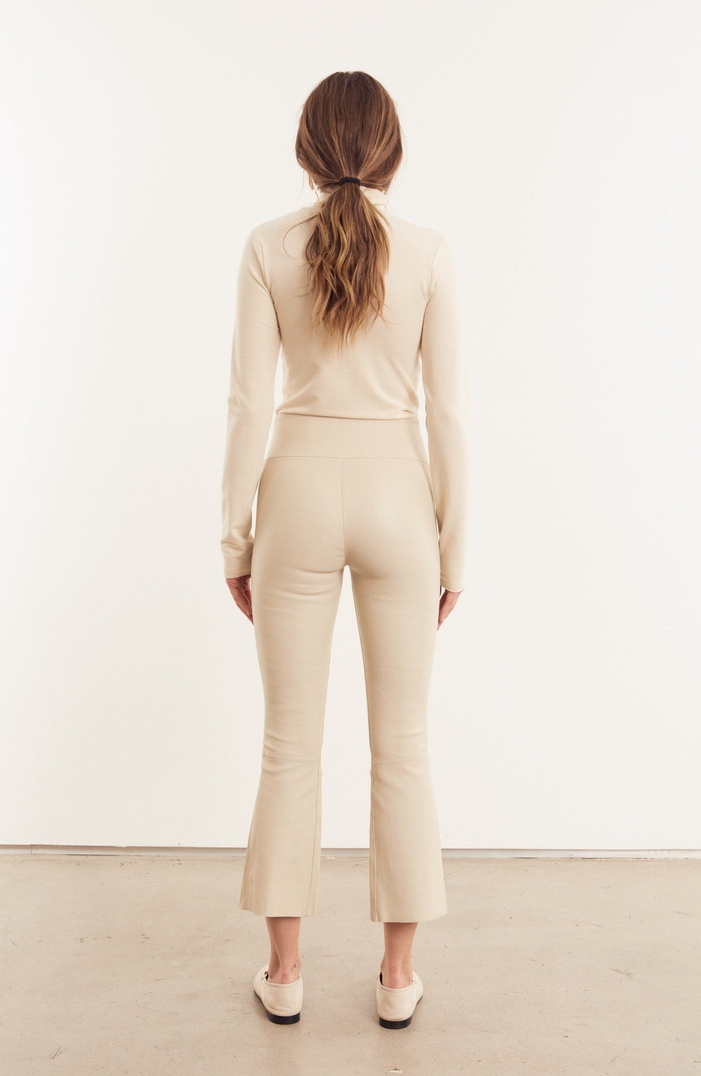 Off White Leather Crop Flare Leggings