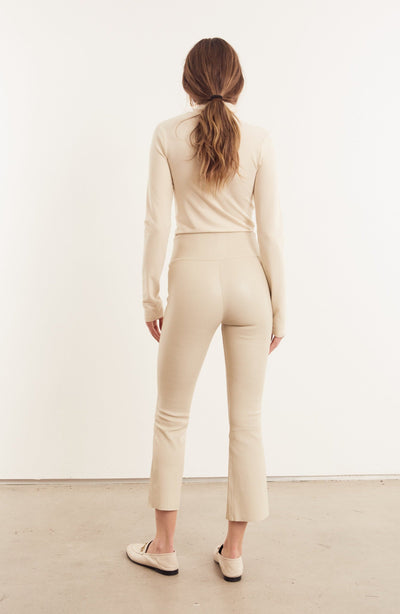 Off White Leather Crop Flare Leggings