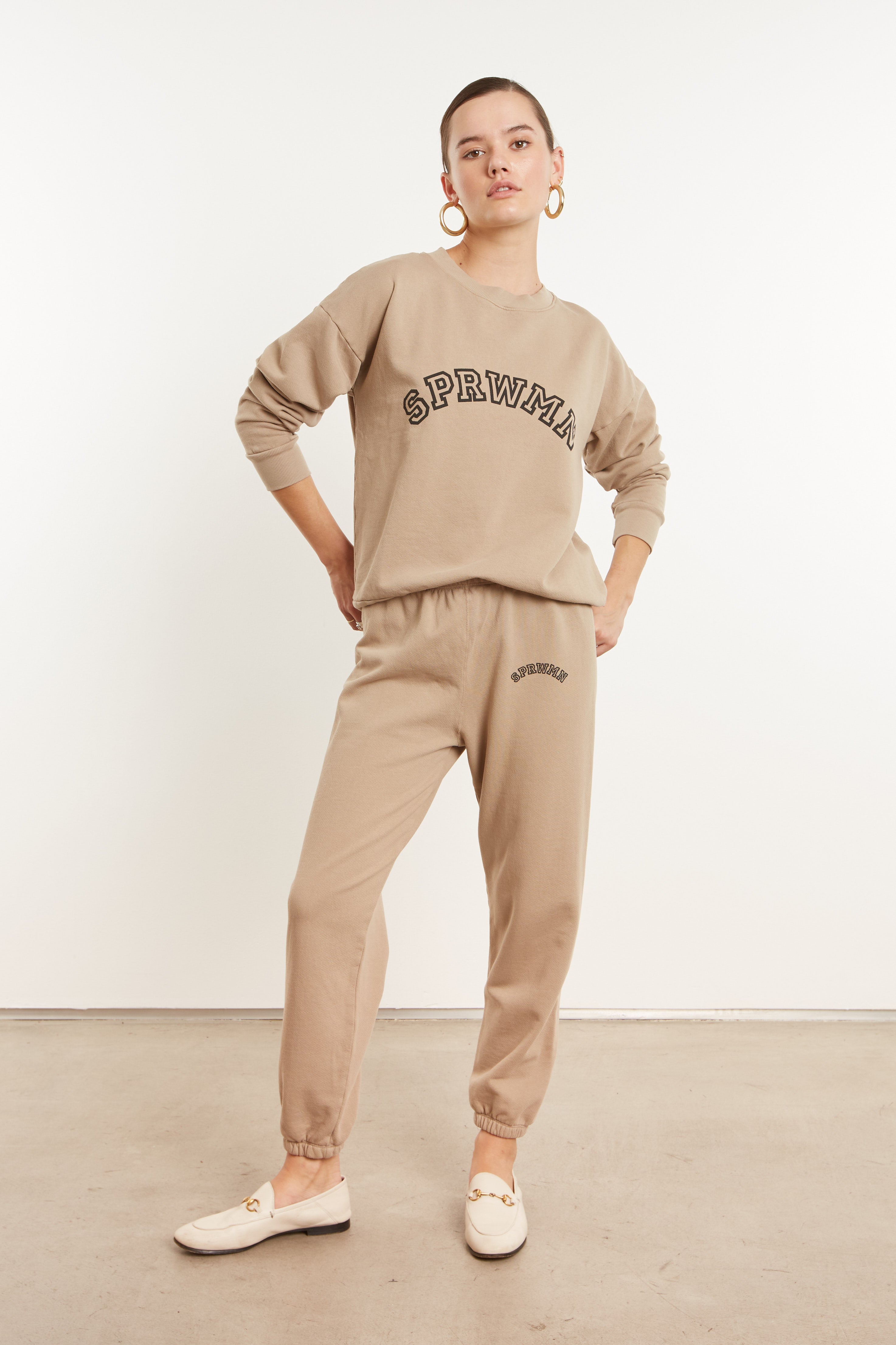 Khaki Cotton College Logo Sweatpants