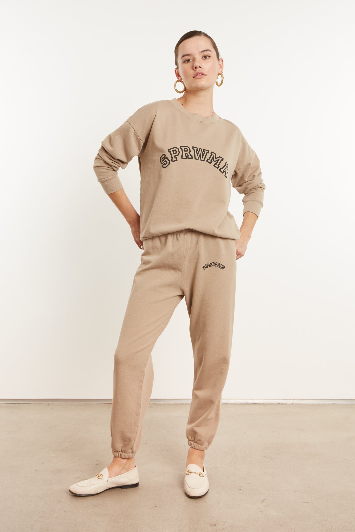 Khaki Cotton College Logo Sweatpants