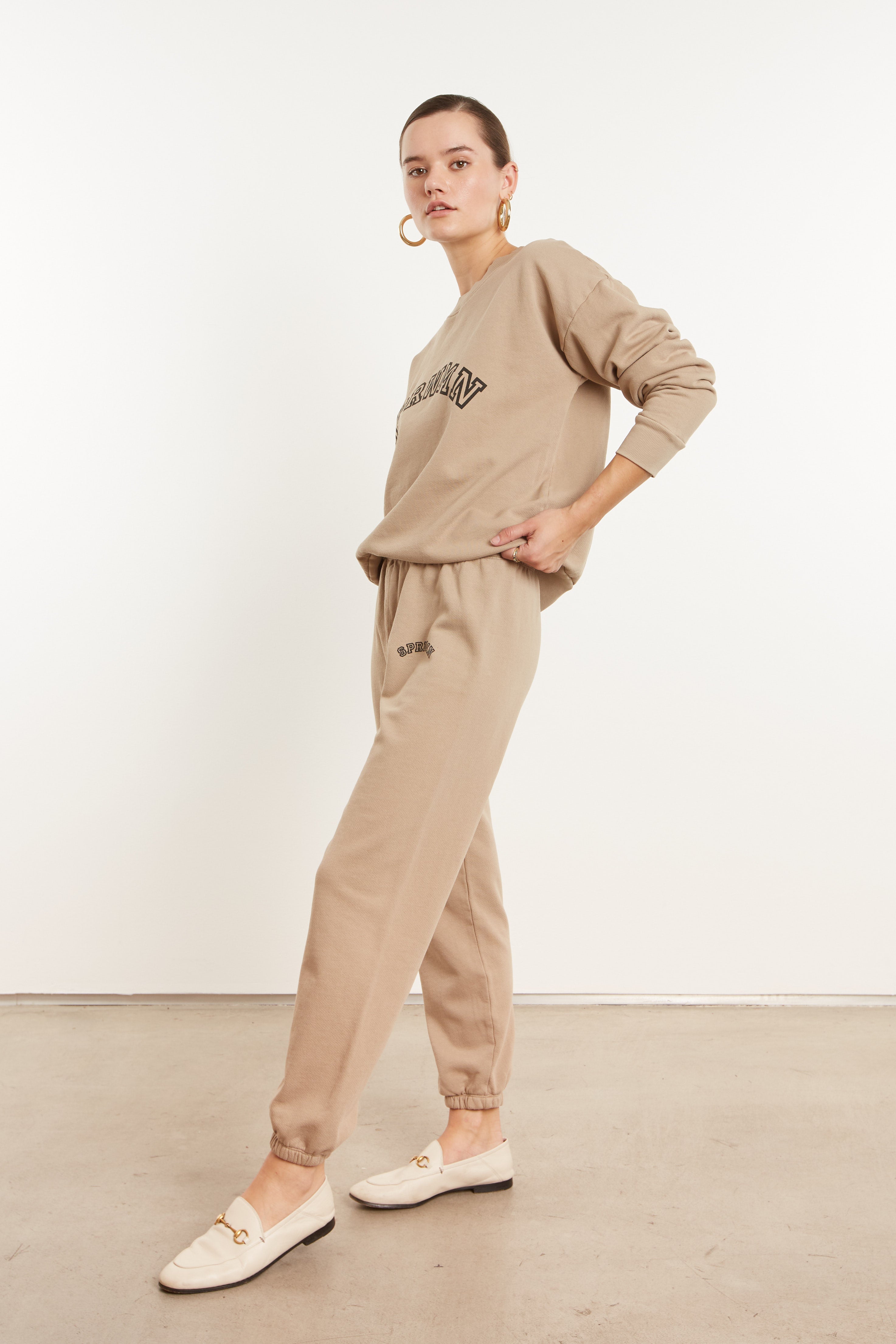 Khaki Cotton College Logo Sweatpants