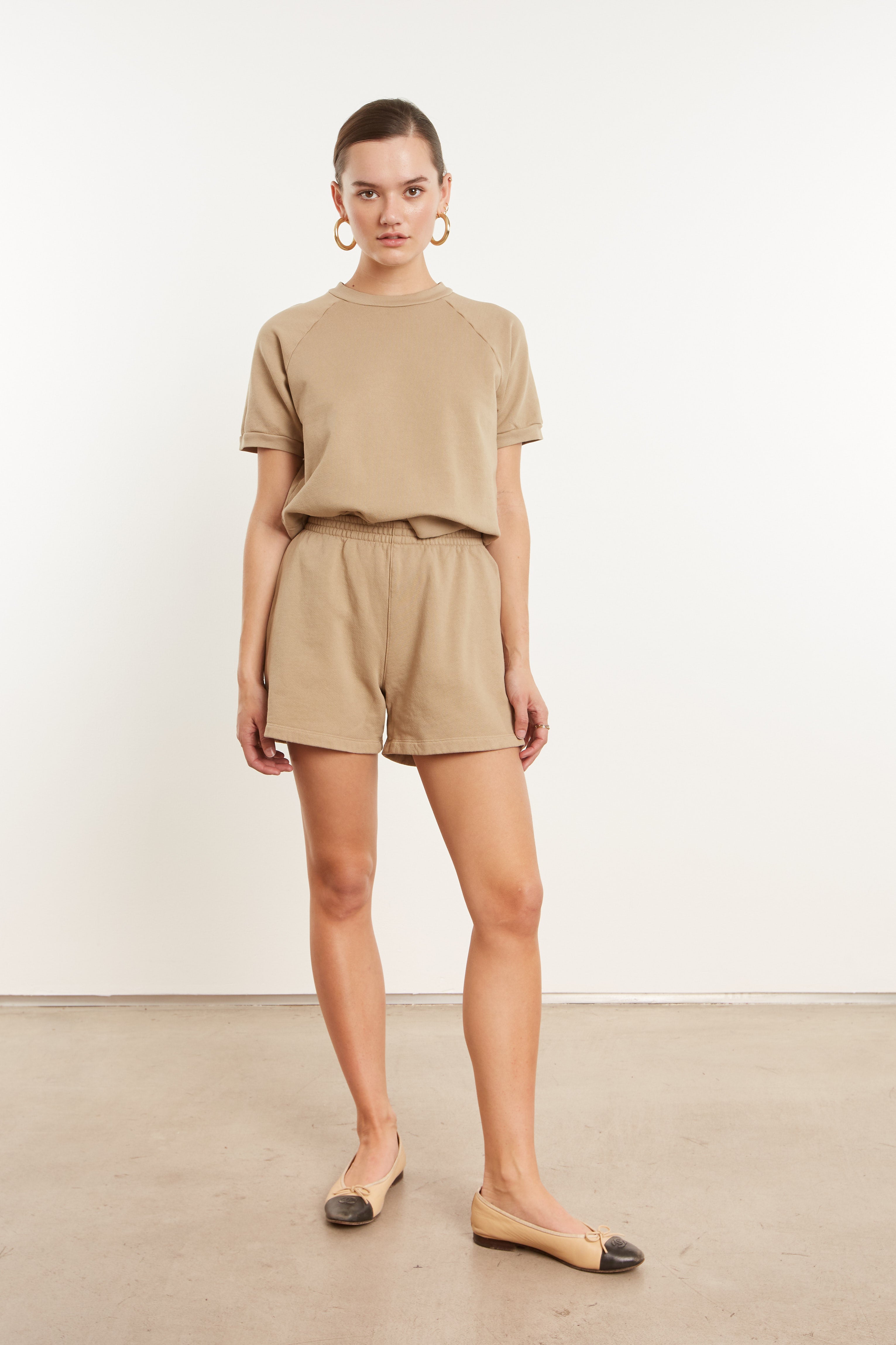 Khaki Cotton Raglan Sweatshorts