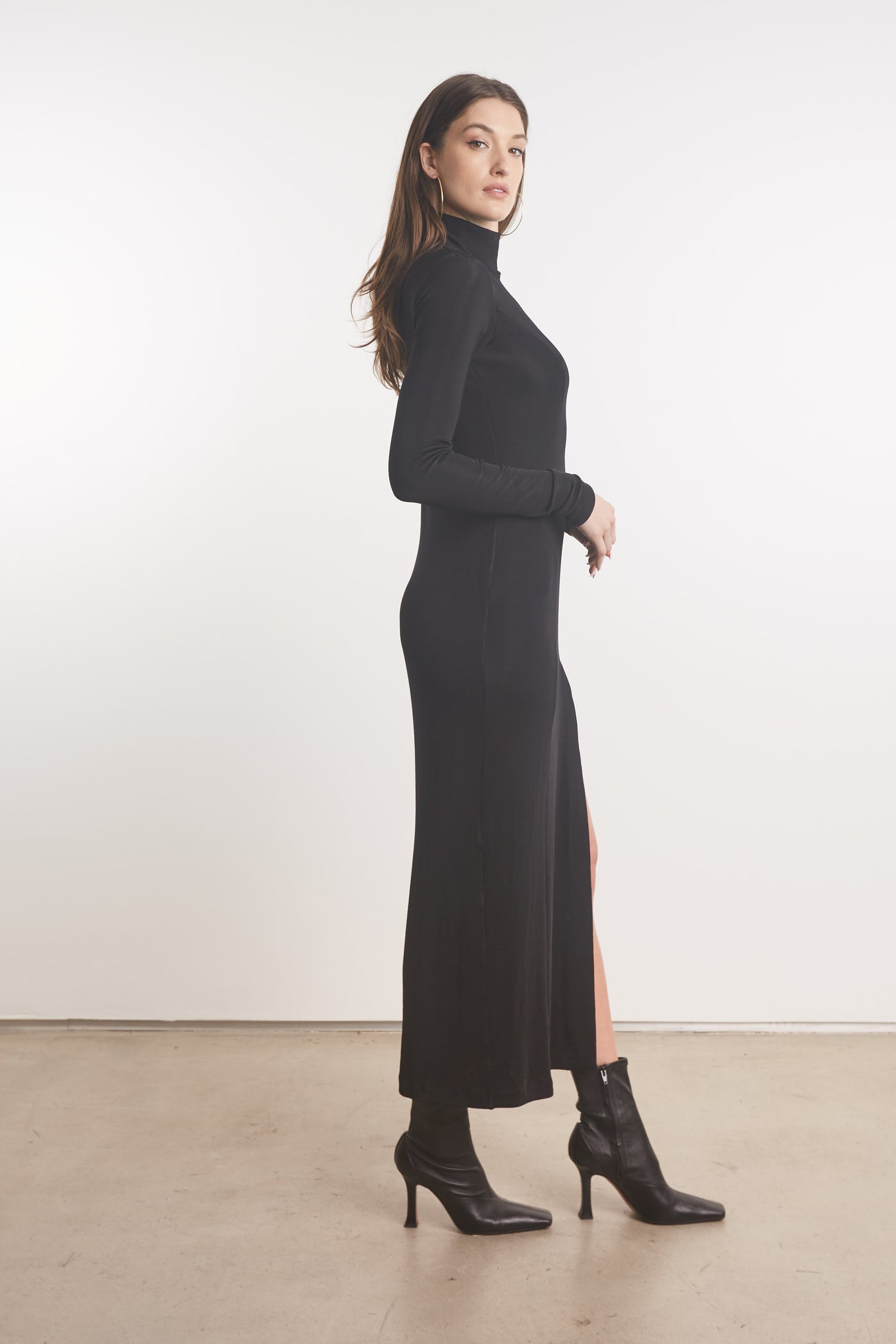 Black Slinky Mock Neck Maxi Dress
