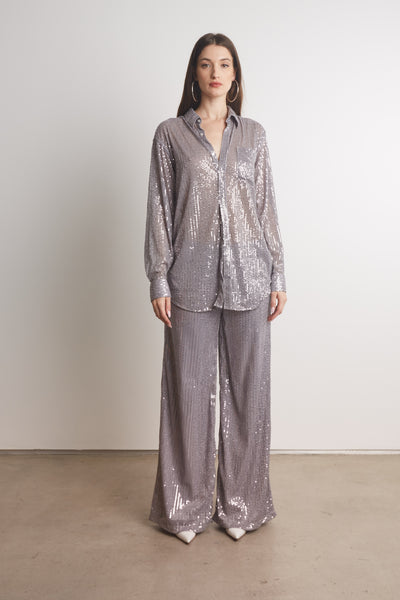Grey Sequin Oversized Shirt