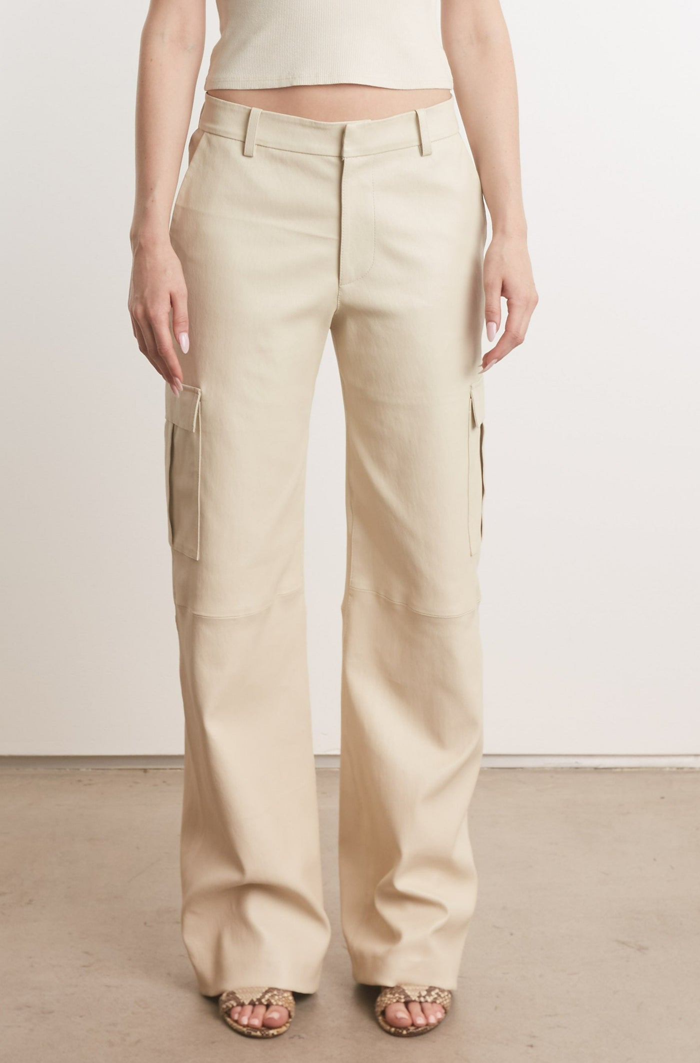 Off White Leather Baggy Cargo Trousers