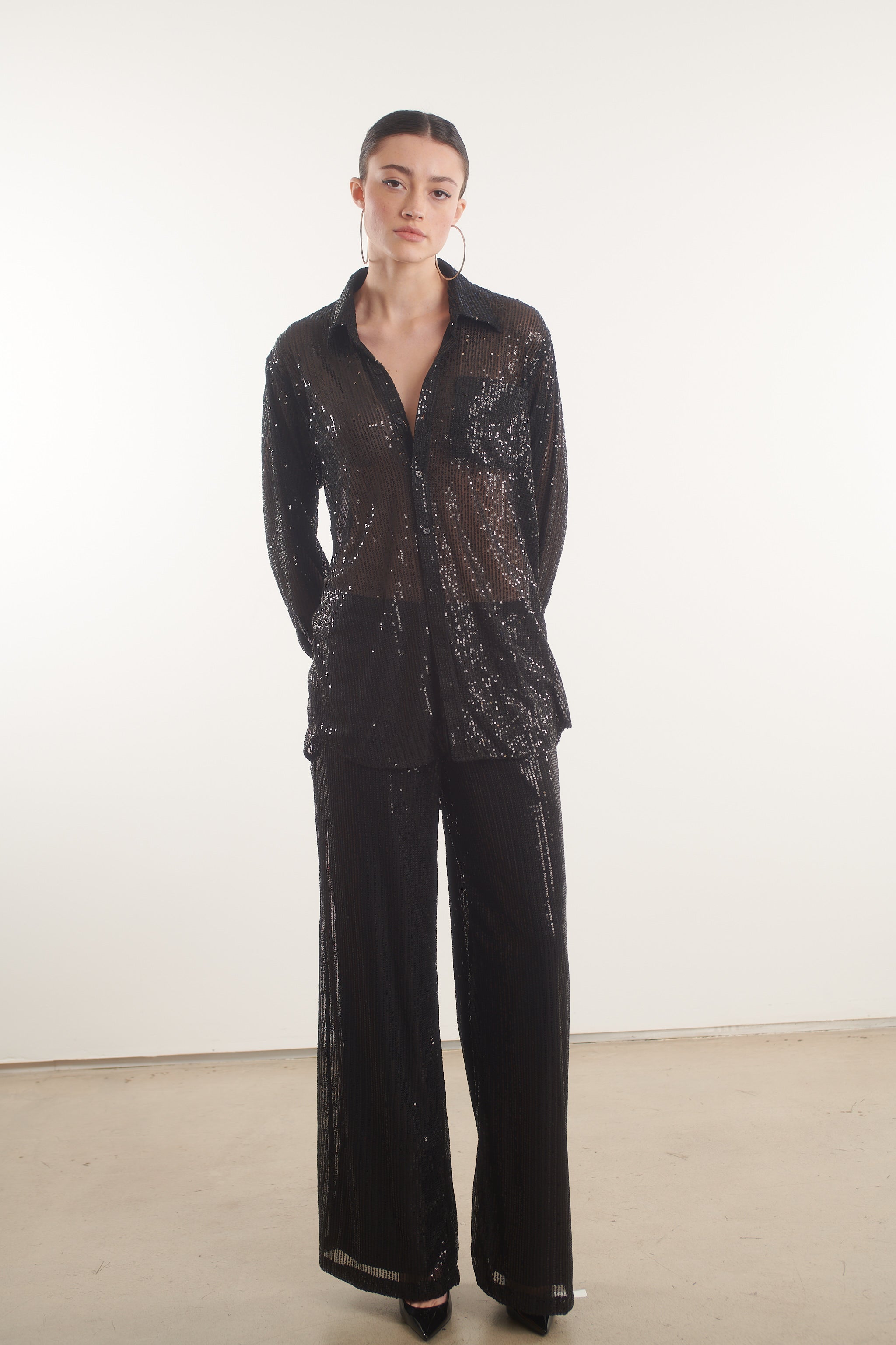 Black Sequin Wide Leg Pants