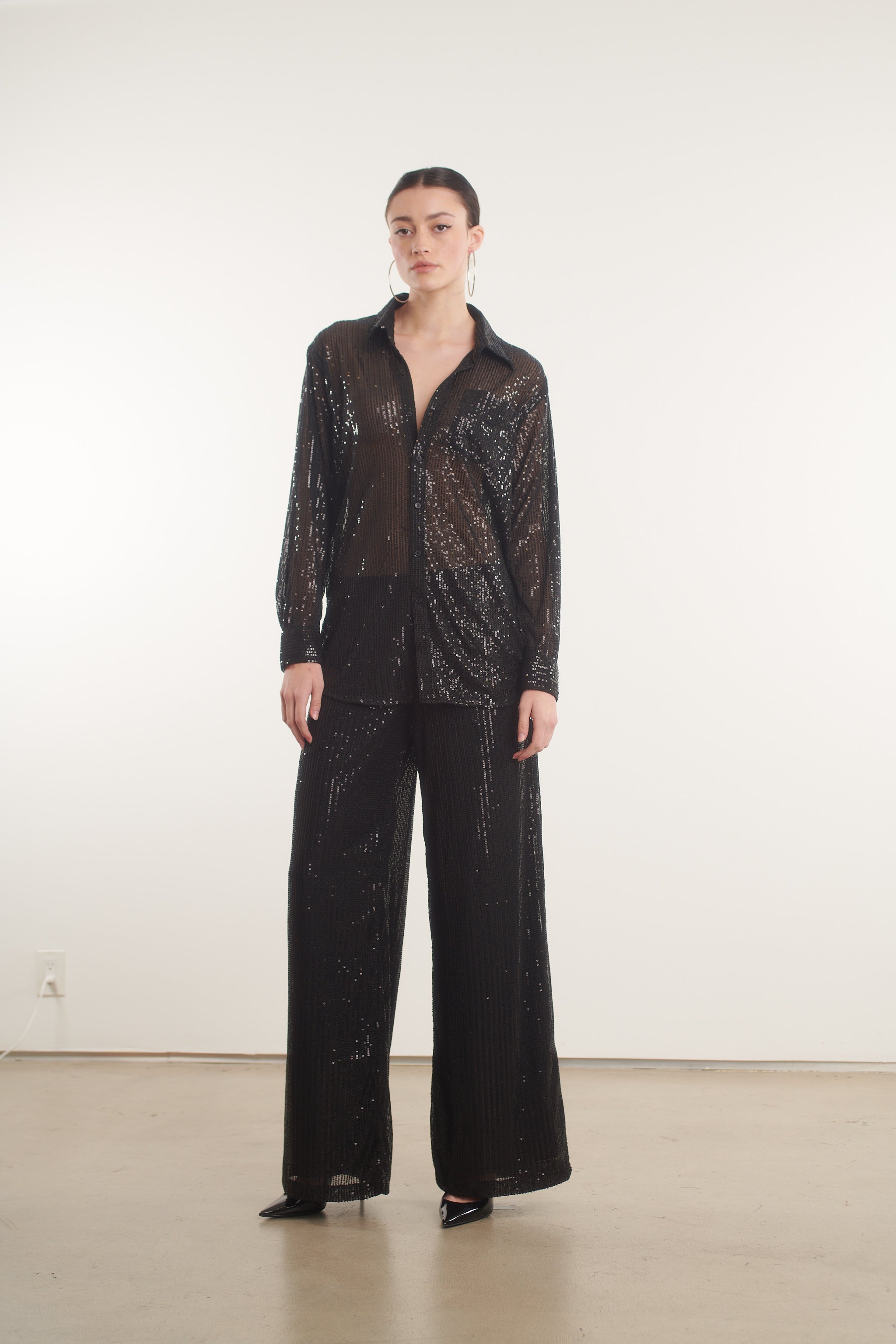 Black Sequin Wide Leg Pants