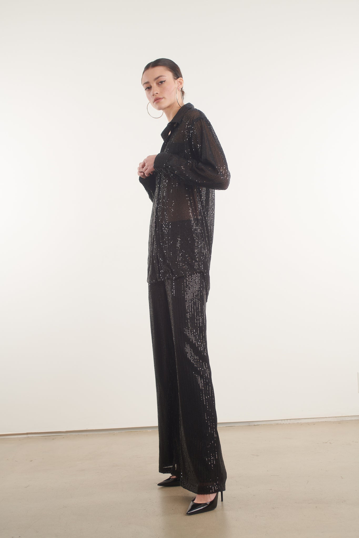 Black Sequin Wide Leg Pants