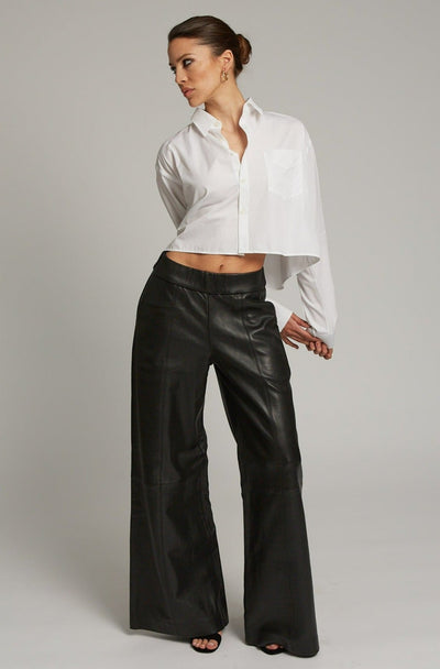 Black Leather Wide Leg Trousers