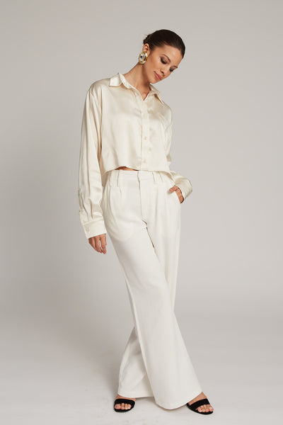 White Crepe Pleated Trousers