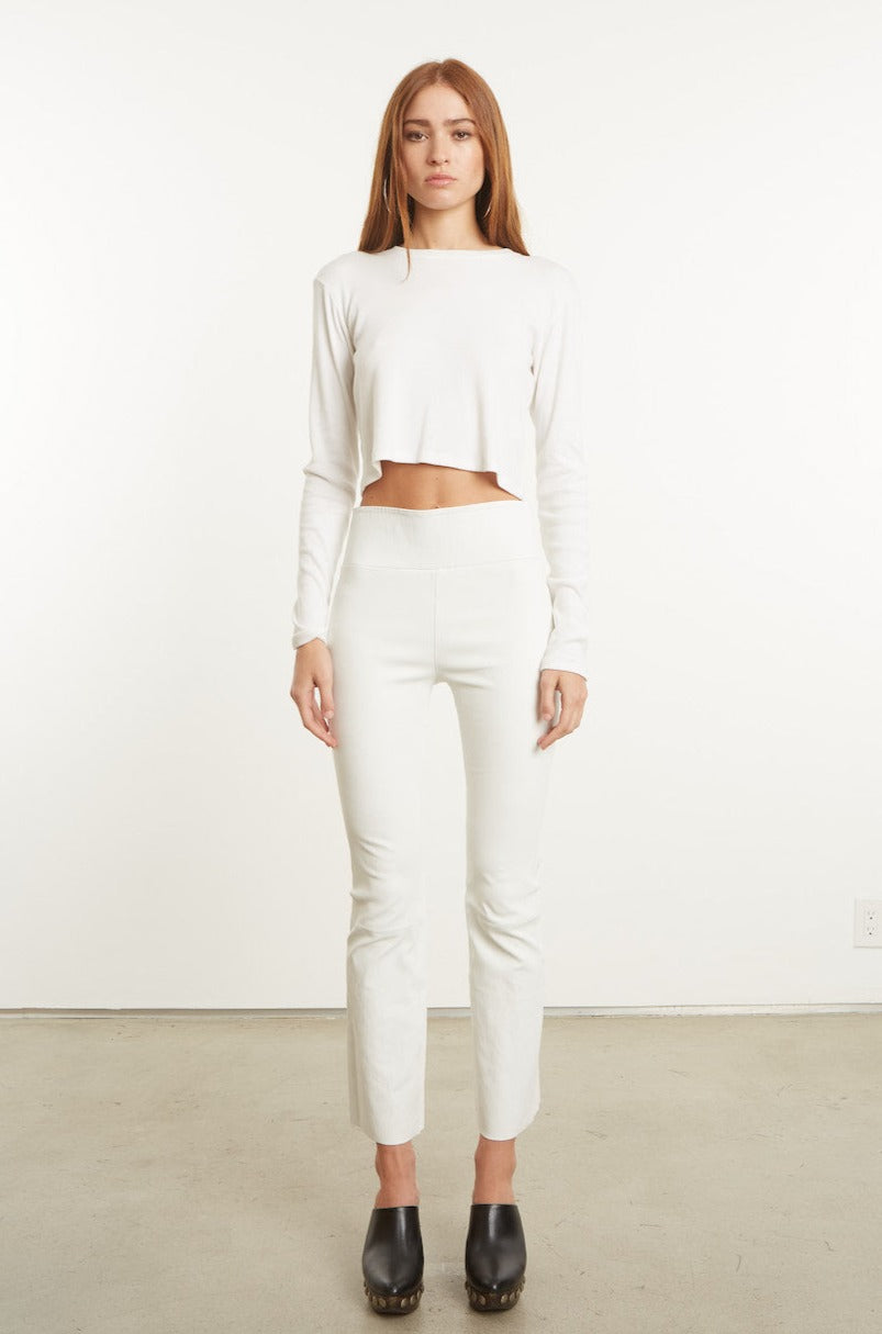 White Leather Ankle Flare Leggings