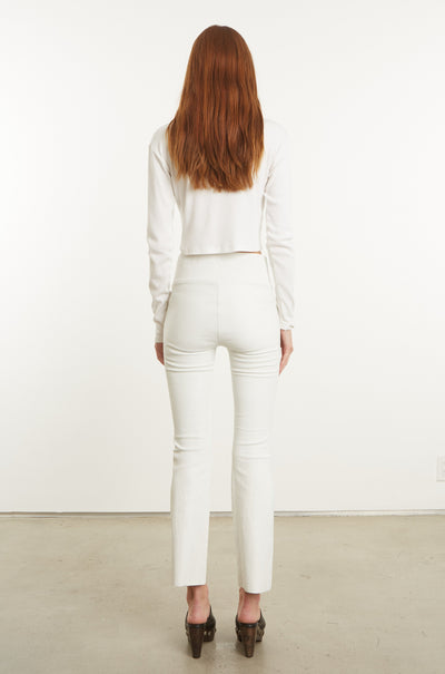 White Leather Ankle Flare Leggings