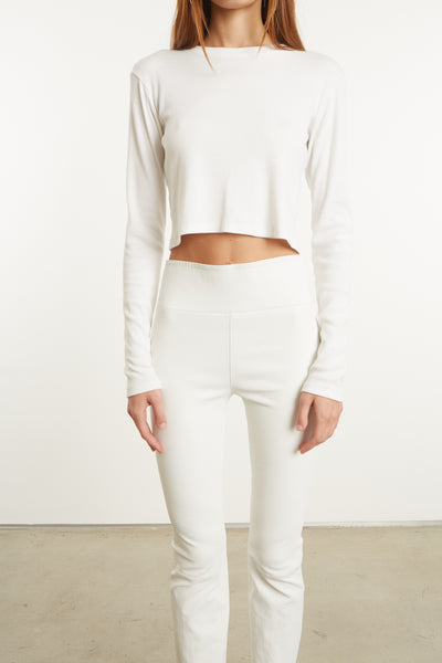 White Leather Ankle Flare Leggings