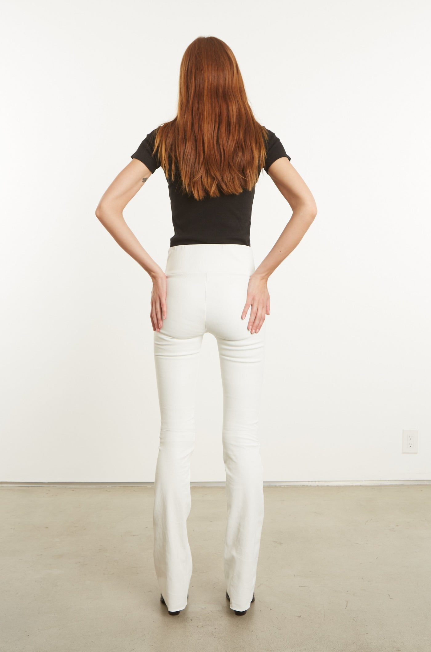 White Leather Micro Flare Pants