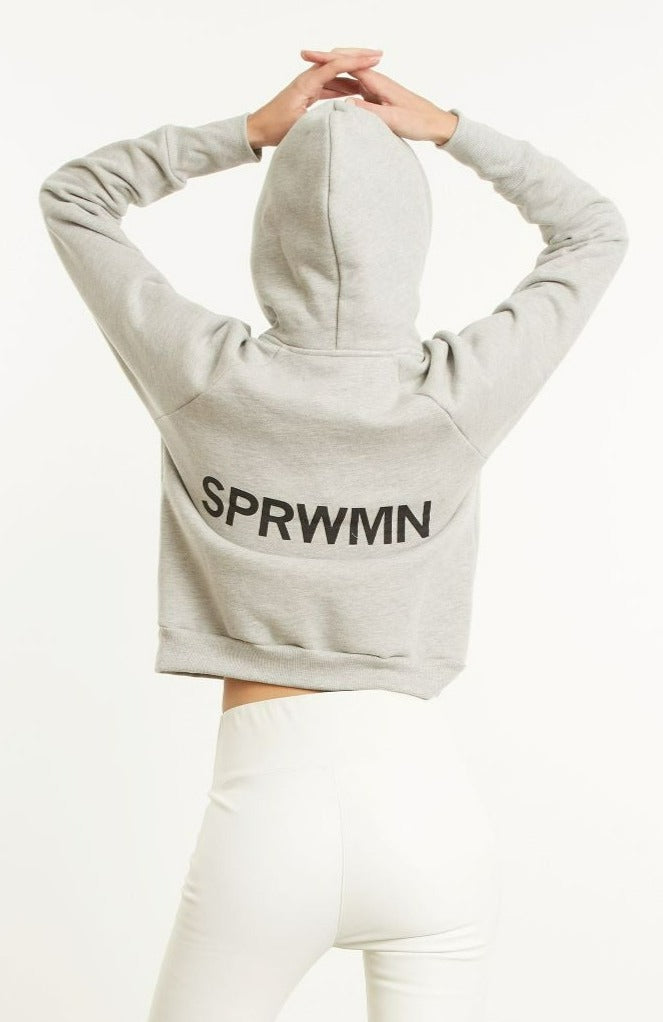Heather Grey Cotton Logo Shrunken Hoodie