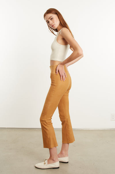 Camel Suede Crop Flare Leggings