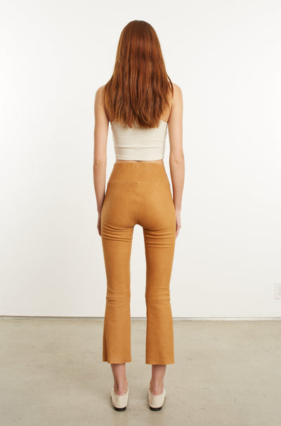 Camel Suede Crop Flare Leggings