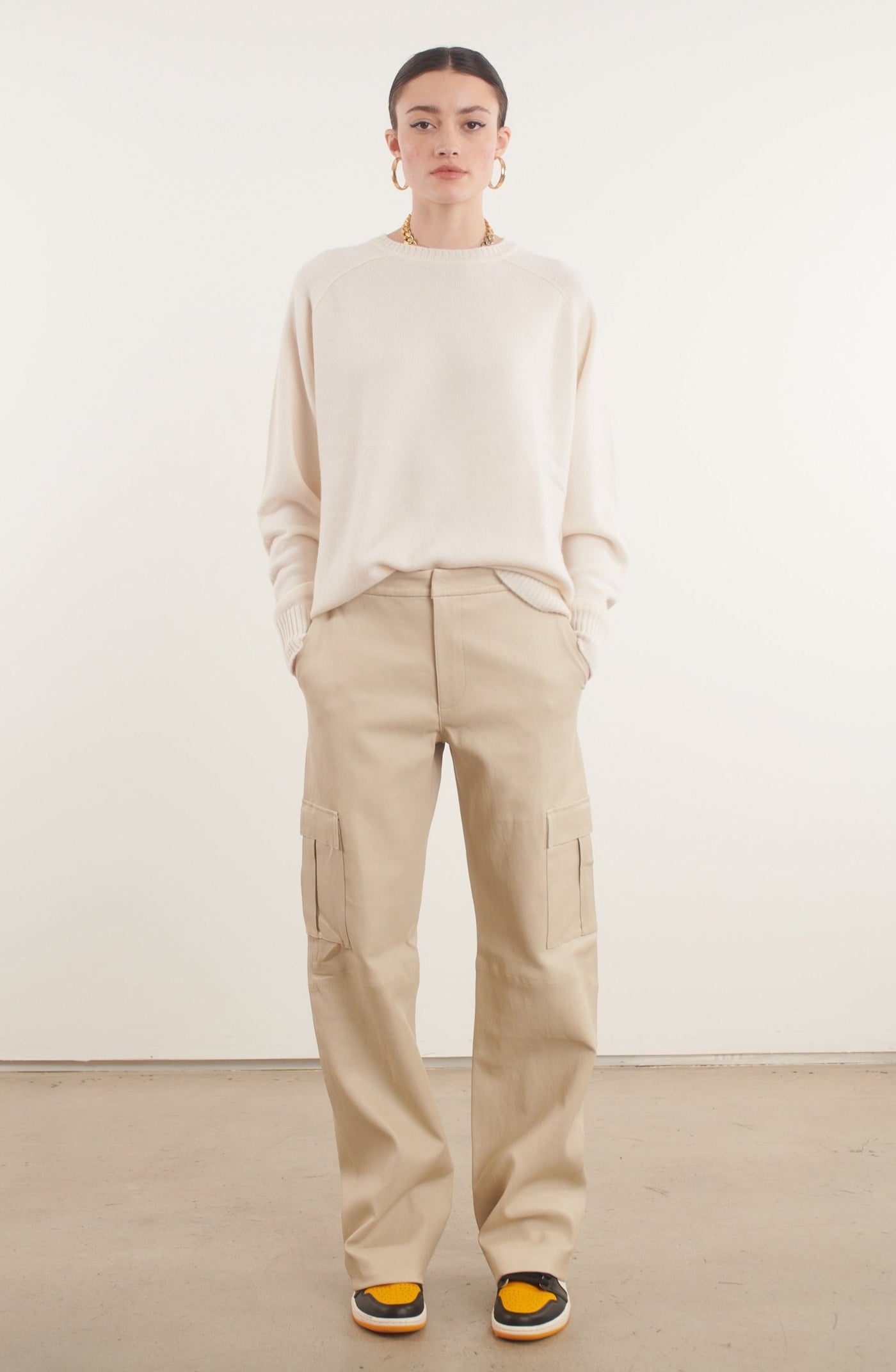 Off White Leather Baggy Cargo Trousers