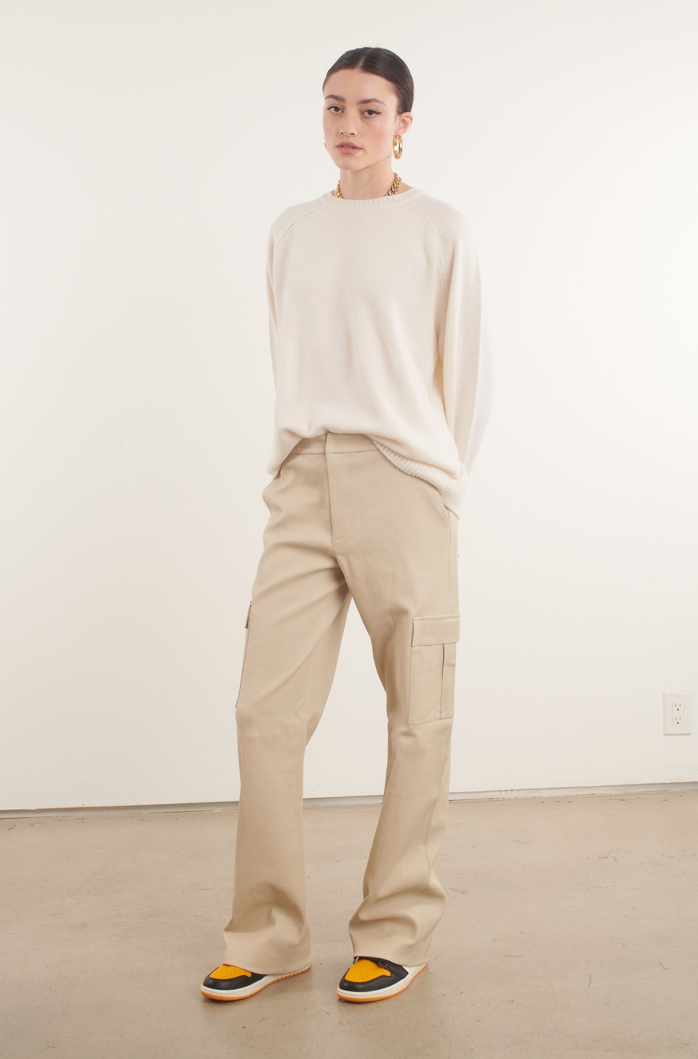 Off White Leather Baggy Cargo Trousers