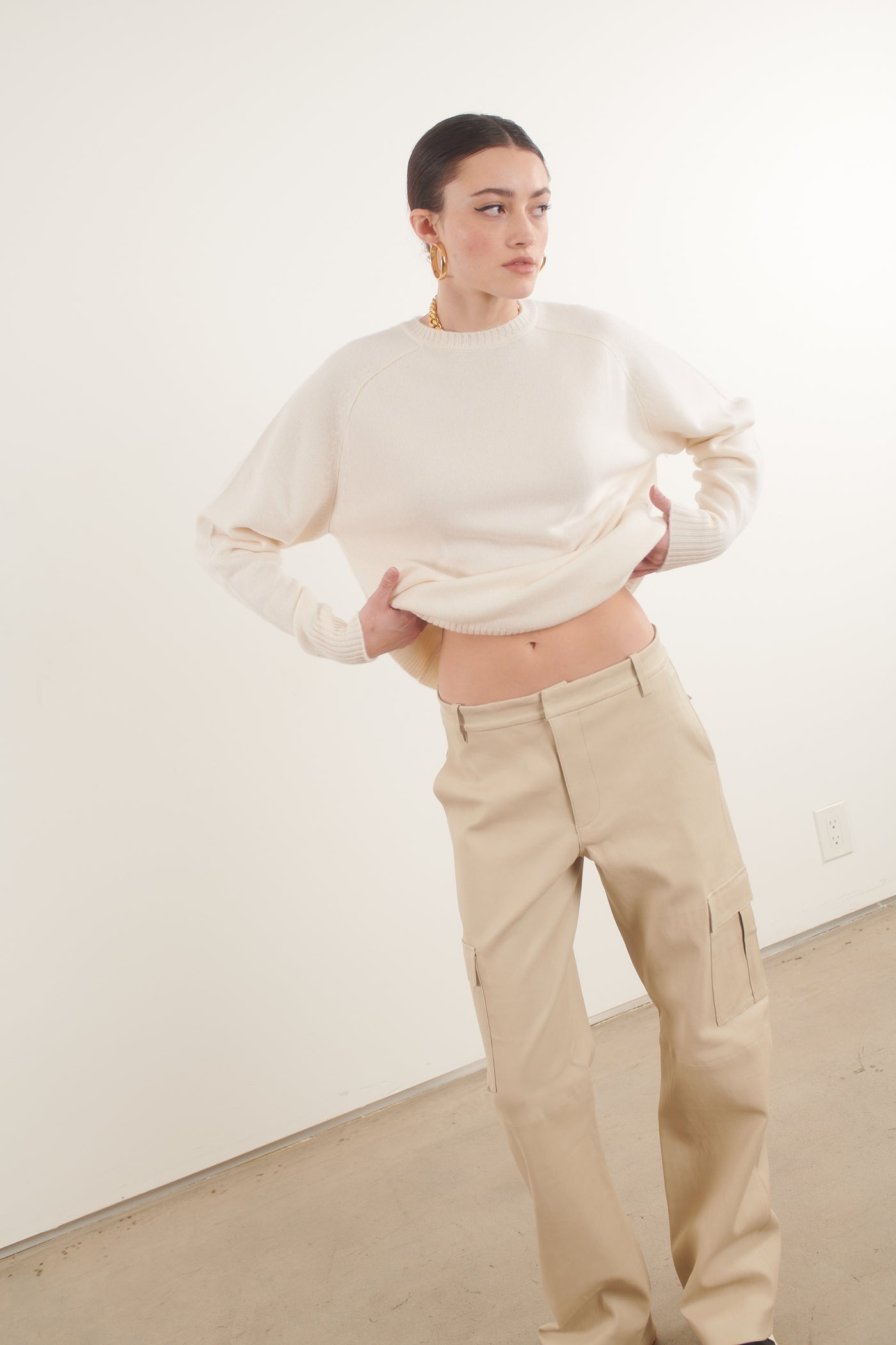 Off White Leather Baggy Cargo Trousers