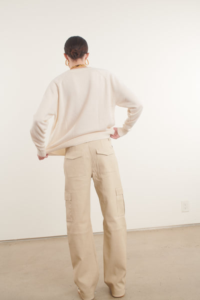 Off White Leather Baggy Cargo Trousers