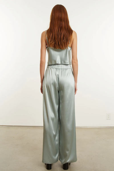 Sage Silk Wide Leg Pintuck Pants