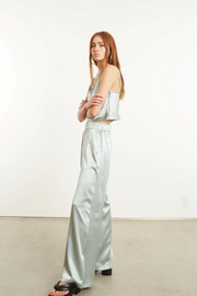 Sage Silk Wide Leg Pintuck Pants
