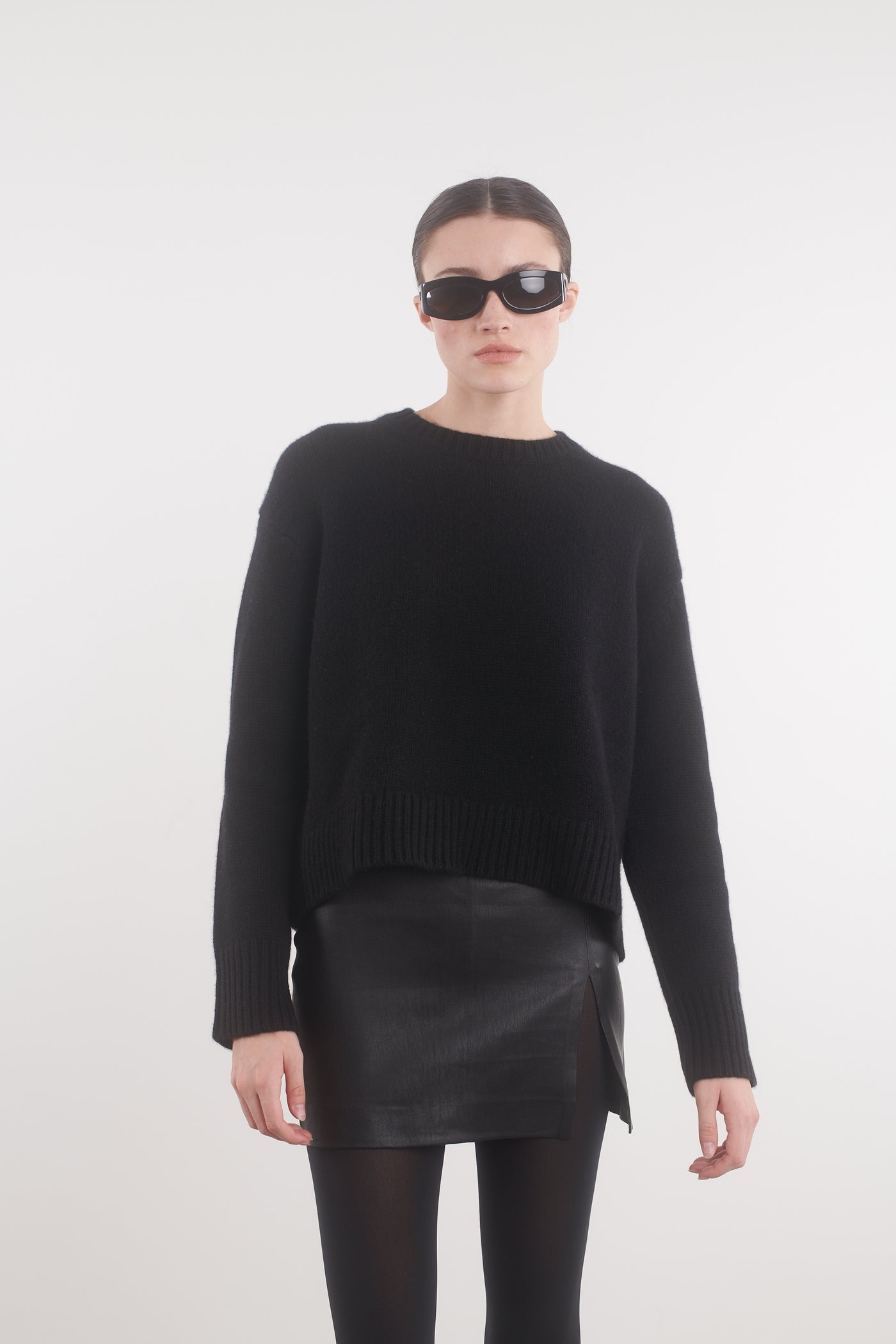 Black Leather Mini Skirt with Slit