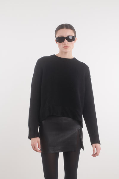 Black Leather Mini Skirt with Slit