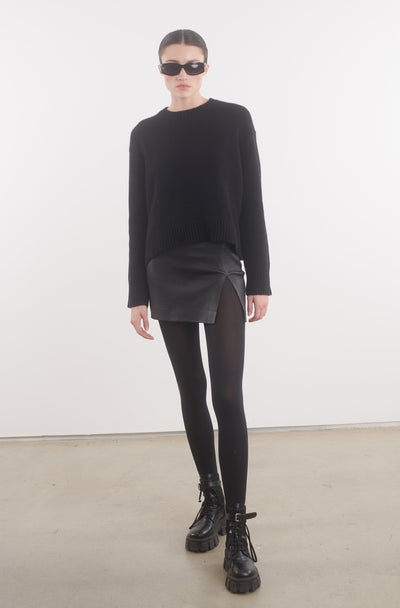 Black Leather Mini Skirt with Slit