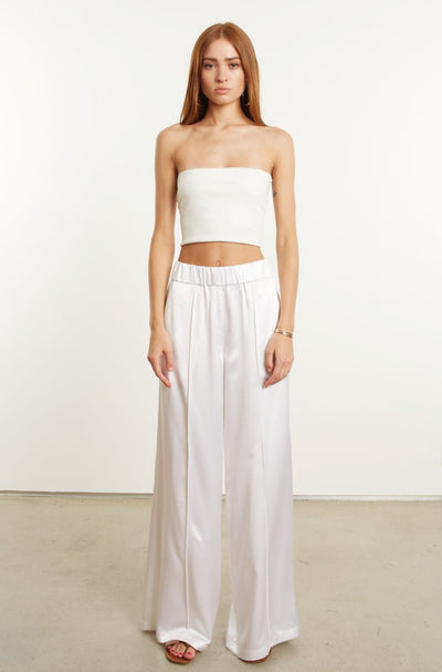 White Silk Wide Leg Pintuck Pants