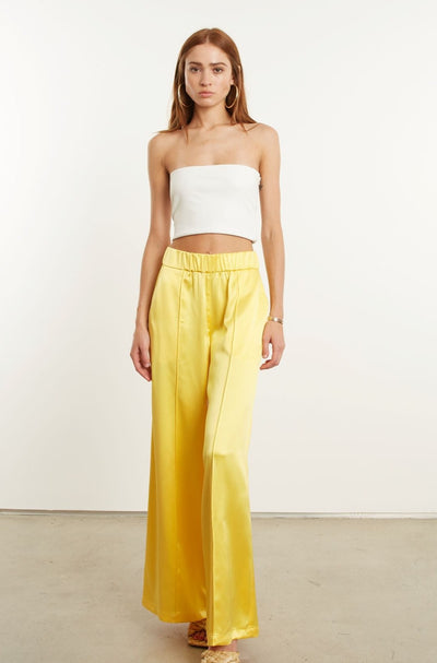 Yellow Silk Wide Leg Pintuck Pants