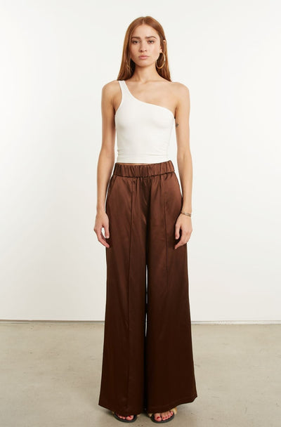 Dark Chocolate Silk Wide Leg Pintuck Pants