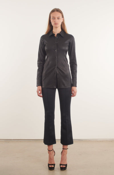 Black Leather Fitted Button Up Top