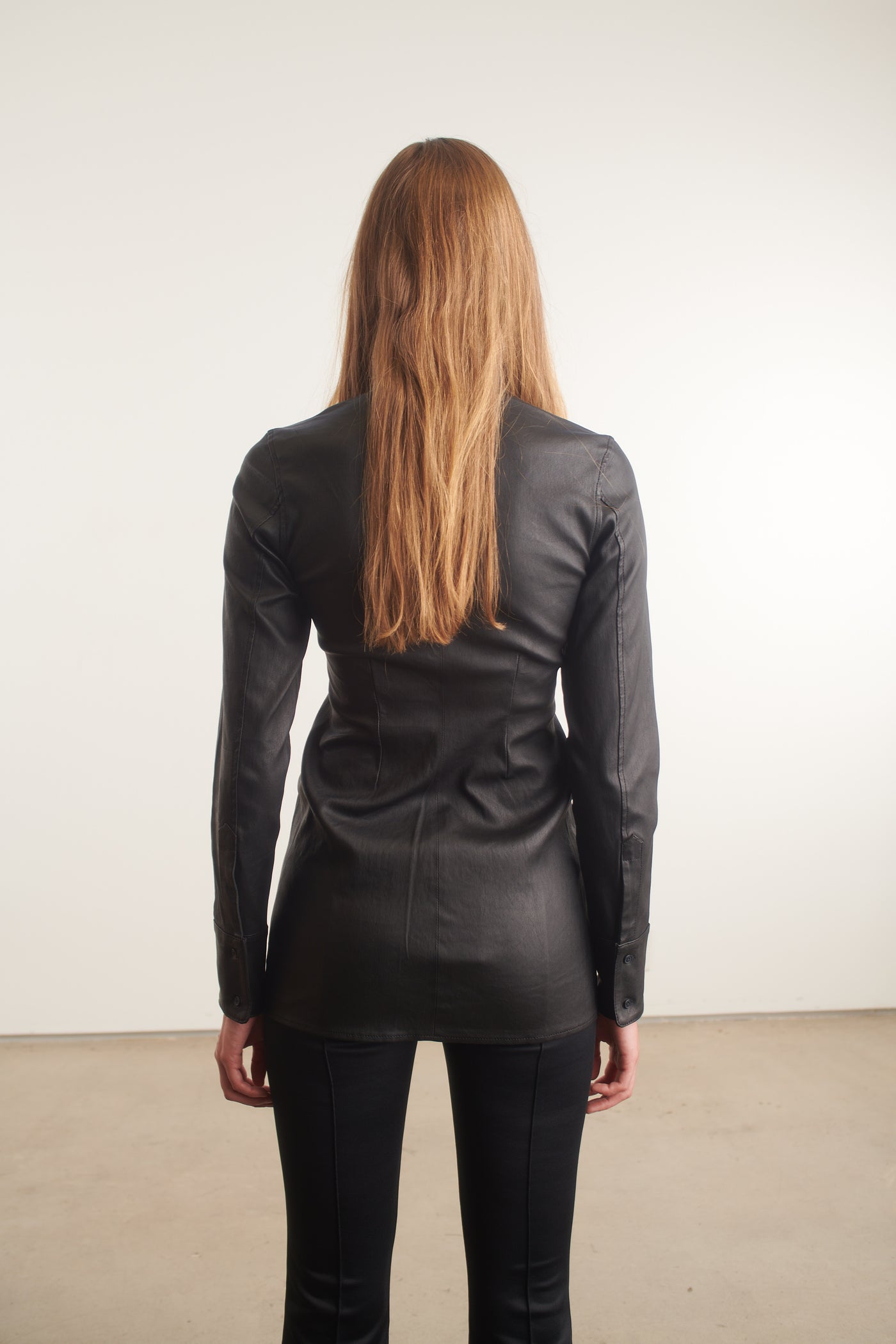 Black Leather Fitted Button Up Top