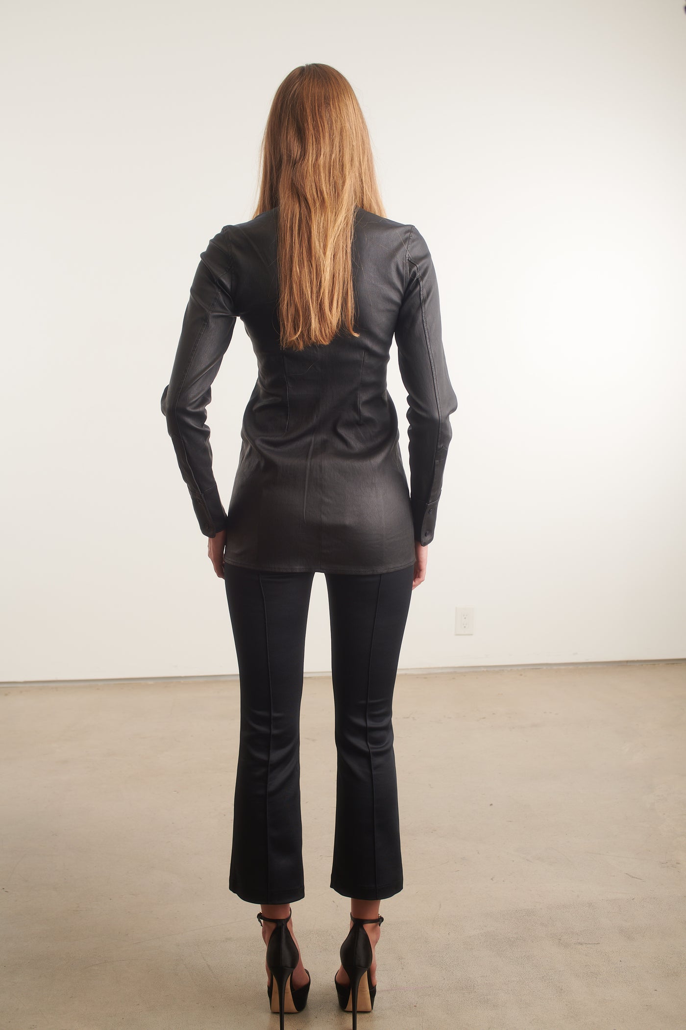 Black Leather Fitted Button Up Top