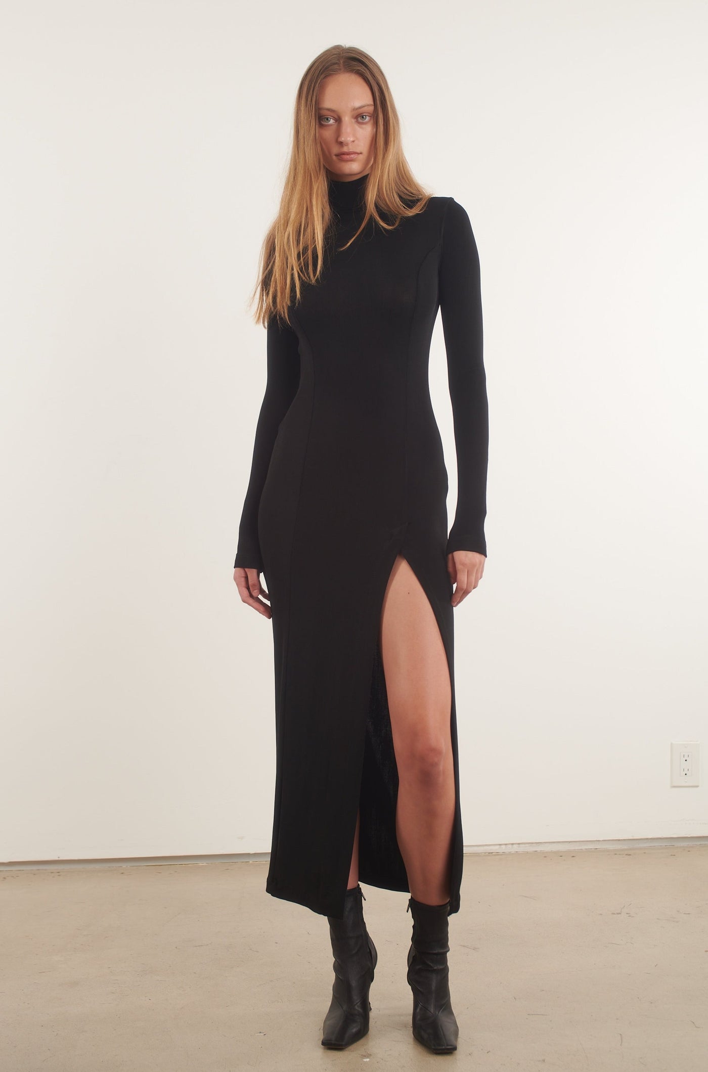 Black Slinky Mock Neck Maxi Dress