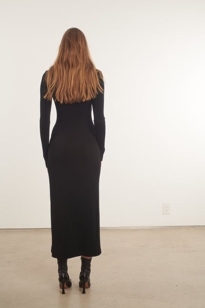 Black Slinky Mock Neck Maxi Dress