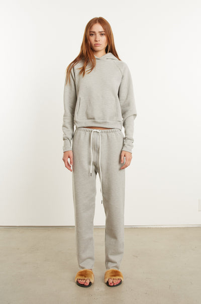 Heather Grey Cotton Logo Shrunken Hoodie