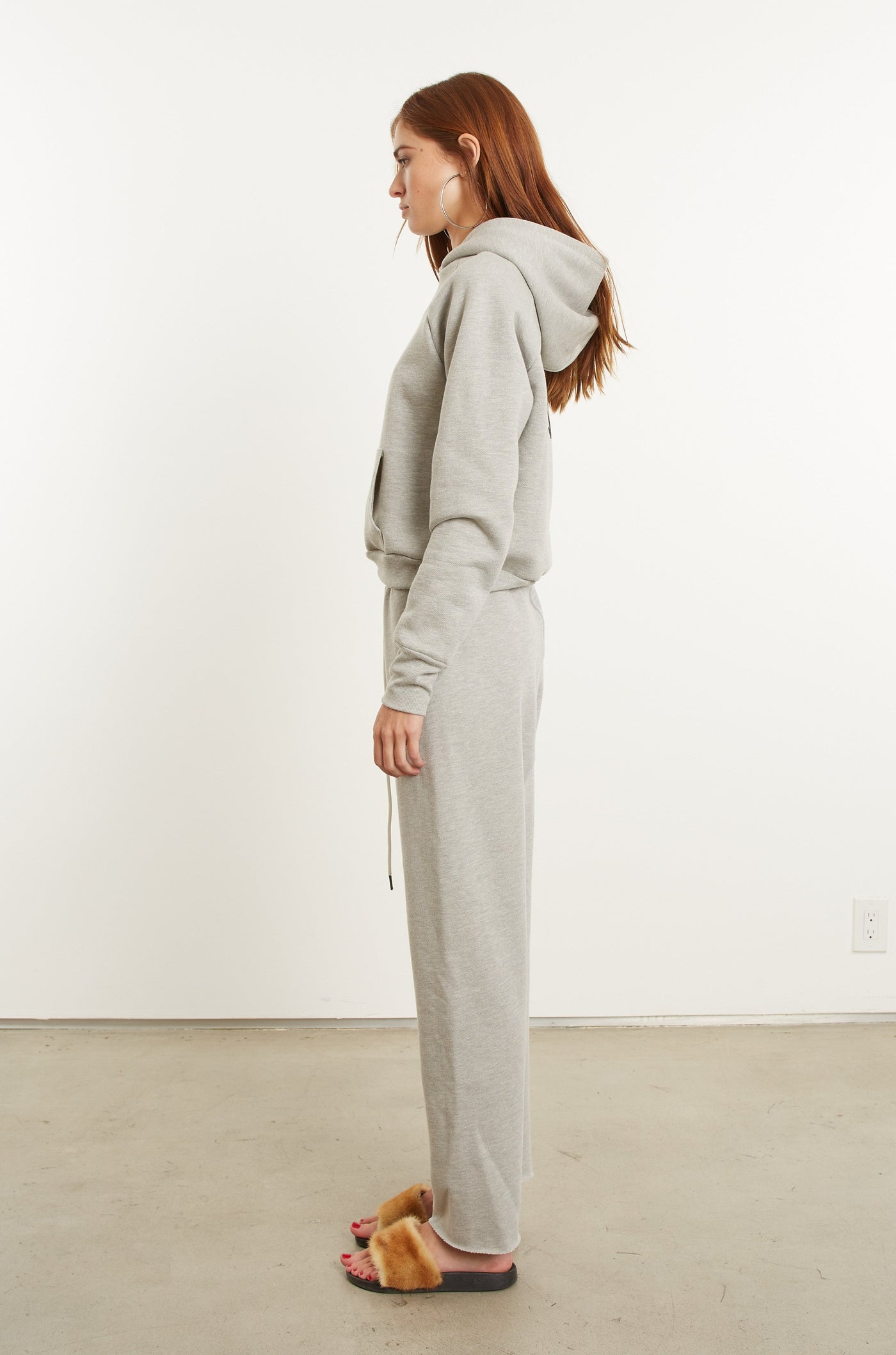 Heather Grey Cotton Logo Shrunken Hoodie