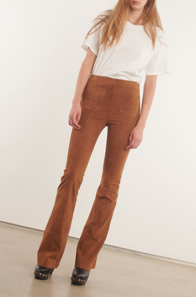 Cognac Suede Patch Pocket Super Flare Pants
