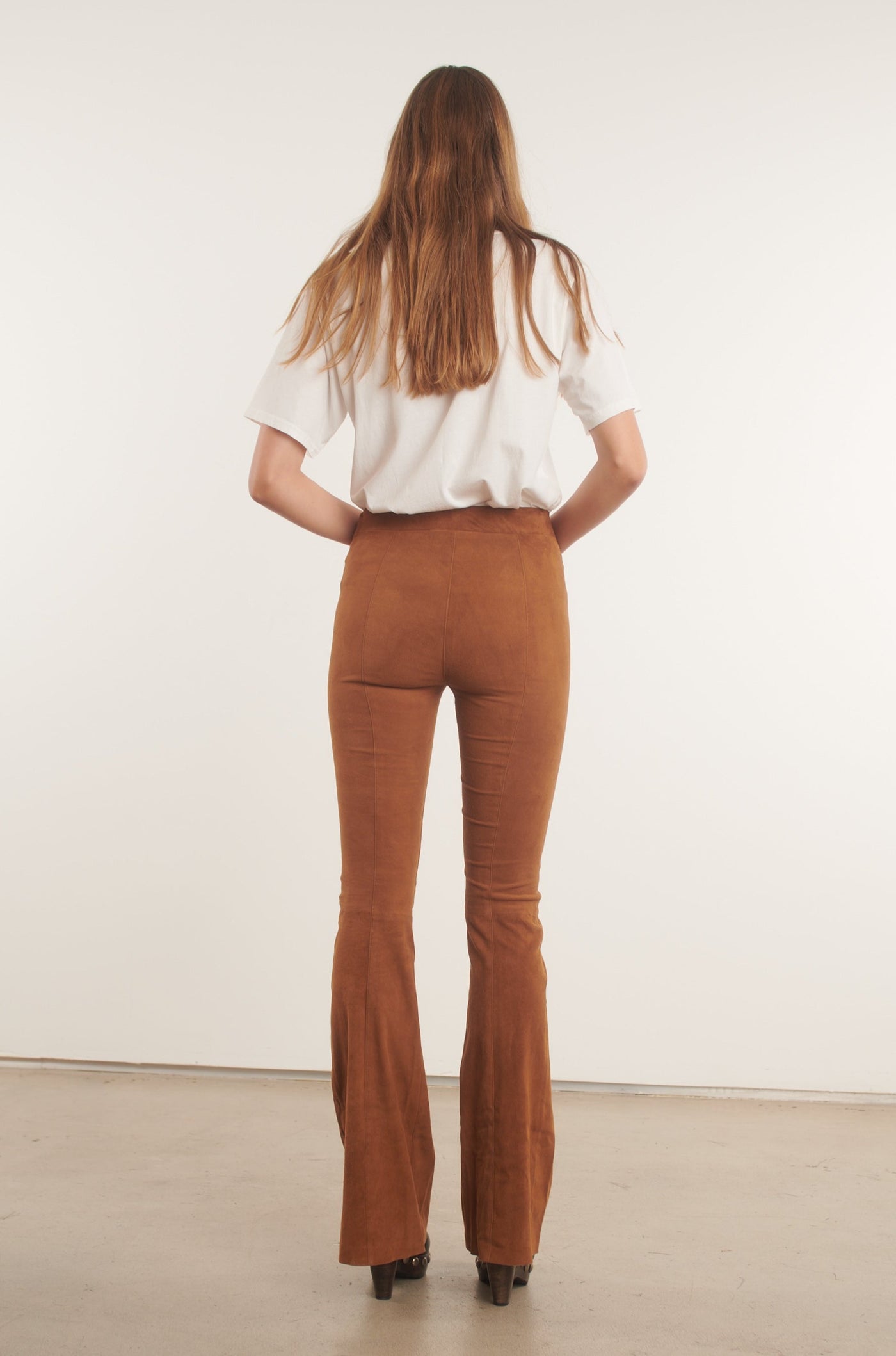 Cognac Suede Patch Pocket Super Flare Pants