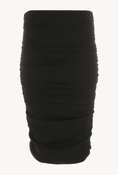 Black Crepe Shirred Pencil Skirt