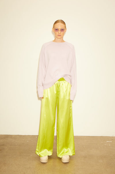 Electric Chartreuse Silk Wide Leg Pintuck Pants