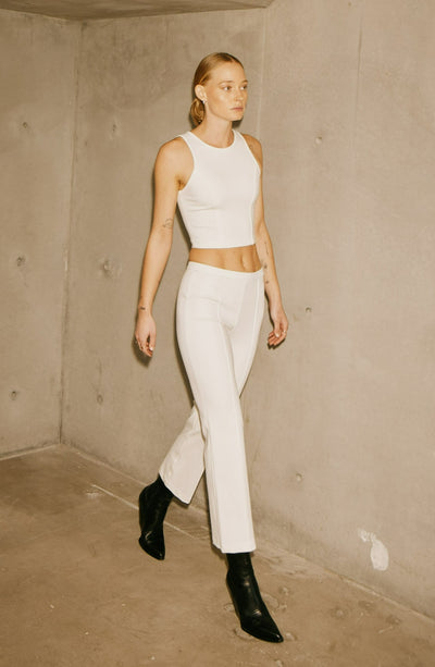 White Ankle Flare W/ Pintucks