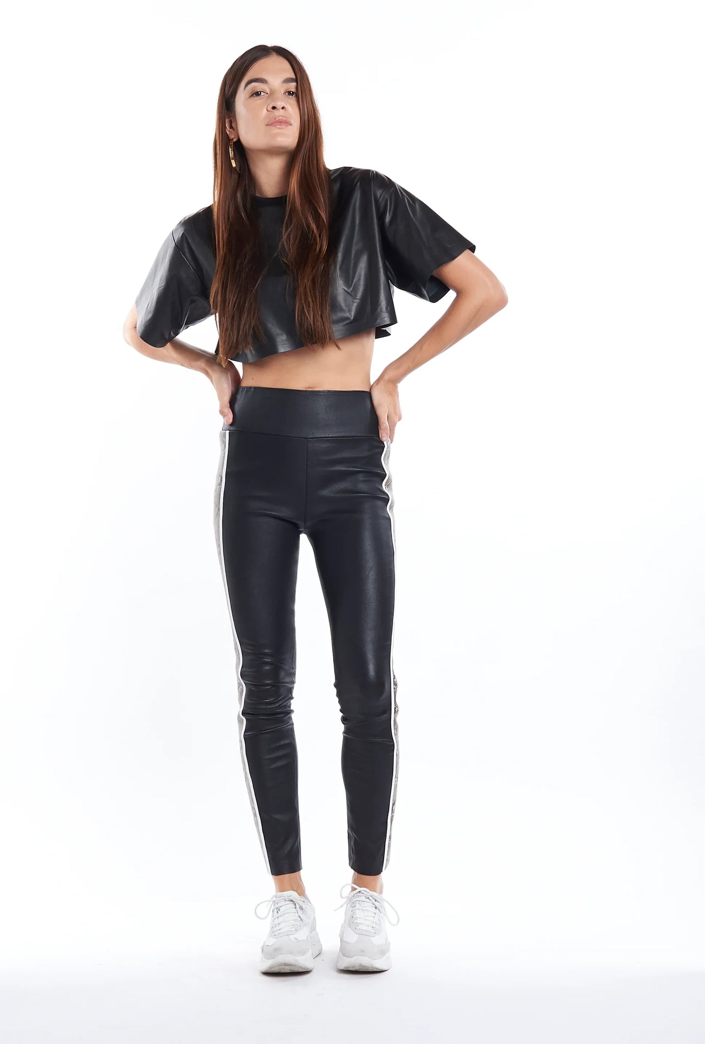 Black, Tan Snake Stripe Ankle Legging SPRWMN, Front